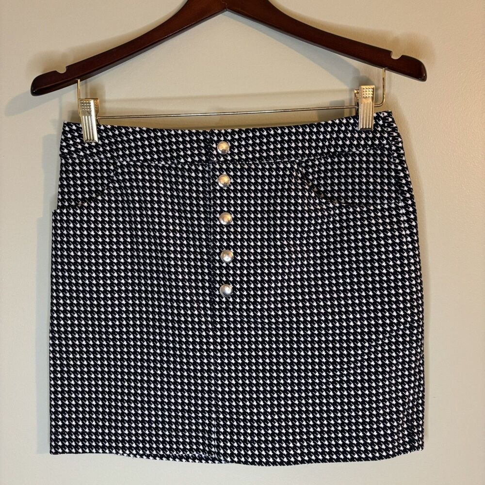 Forever 21 Houndstooth Mini Skirt Black White Preppy Y2K Career Size M